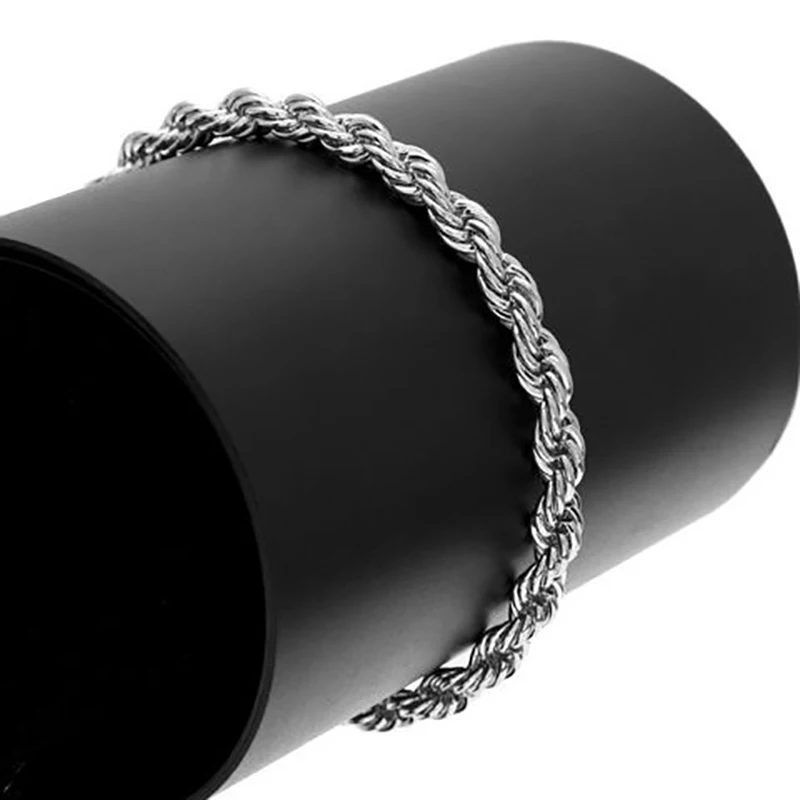 Silver Color Twist Rope Warp Stainless Steel Chain Bracelet Men Women Hand Link 3/4/5/MM Trendy Hip Hop Party Gift Jewelry