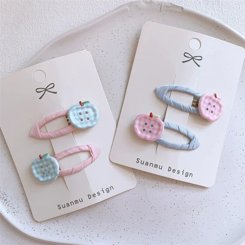Cute Apple Shaped Button Hair Clips for Girls Hairpins Bowknot Side Clip Baby Hair Accessories Kids Hairclip Ponytail Holder
