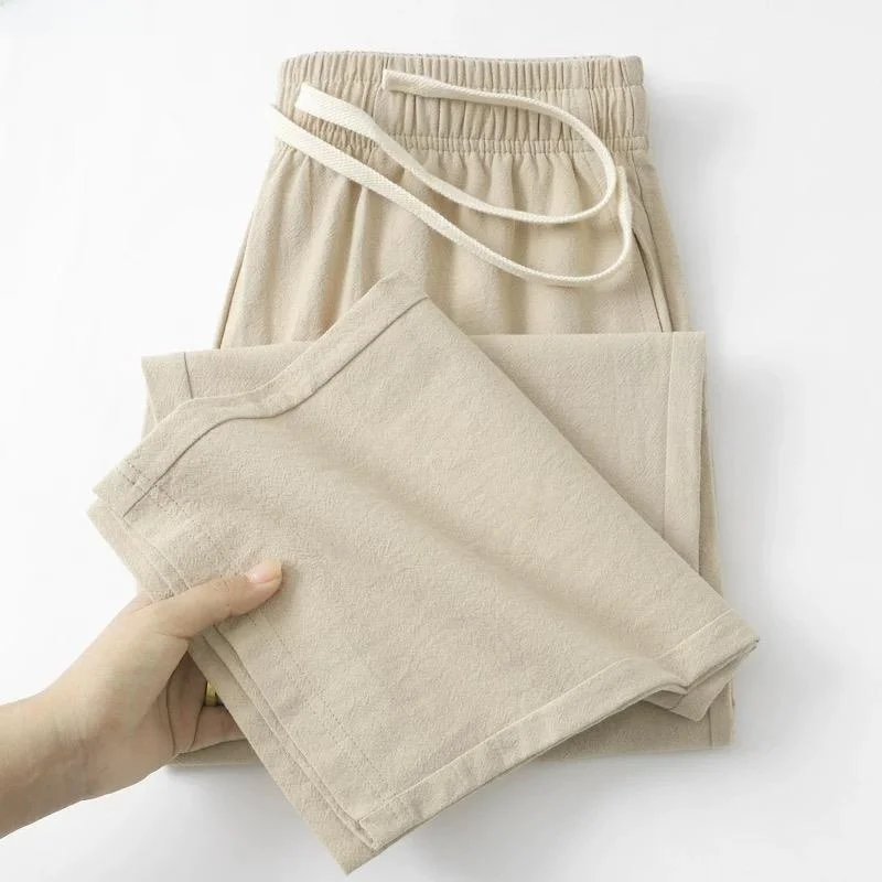 Loose Fit Breathable Cotton Linen Khaki Nine-Piece Casual Pants Summer New Sle Simple All-Match Long Pants Youth Faion