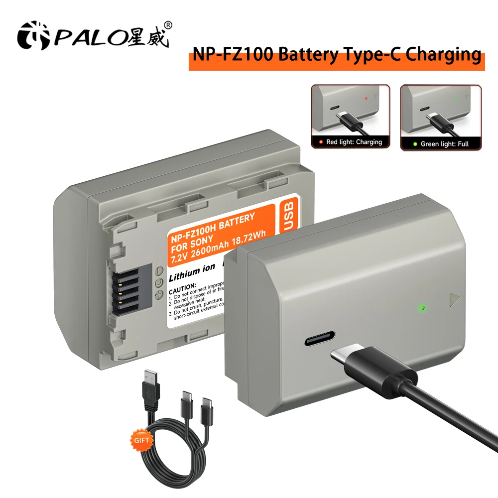 

2600mAh NP-FZ100 NPFZ100 Battery Type-C Charging for Sony Alpha 1, ZV-E1, FX3 FX30, a7R IV, a7R V, a7 III, a7 IV, a9 II,A6700