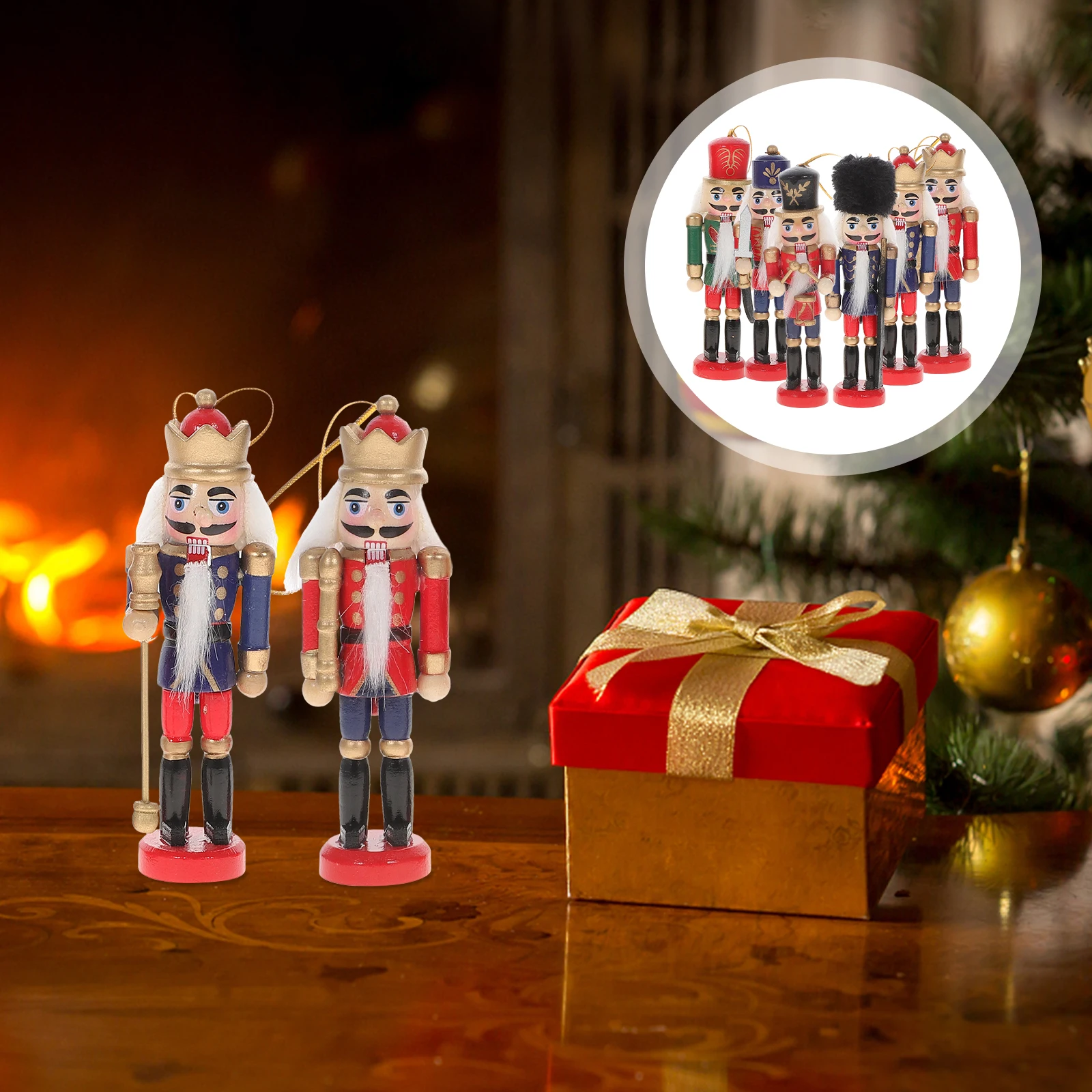 

6 Pcs Clip Wooden Nutcracker Puppet Child Christmas Decorations Ornaments Holiday Nutcrackers