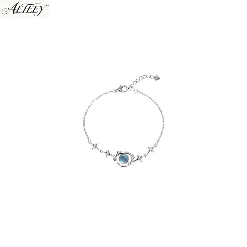 AETEEY S925 Sterling Silver Moonstone Planet Bracelet Minimal Forest Niche Light Luxury Women Hand Jewelry
