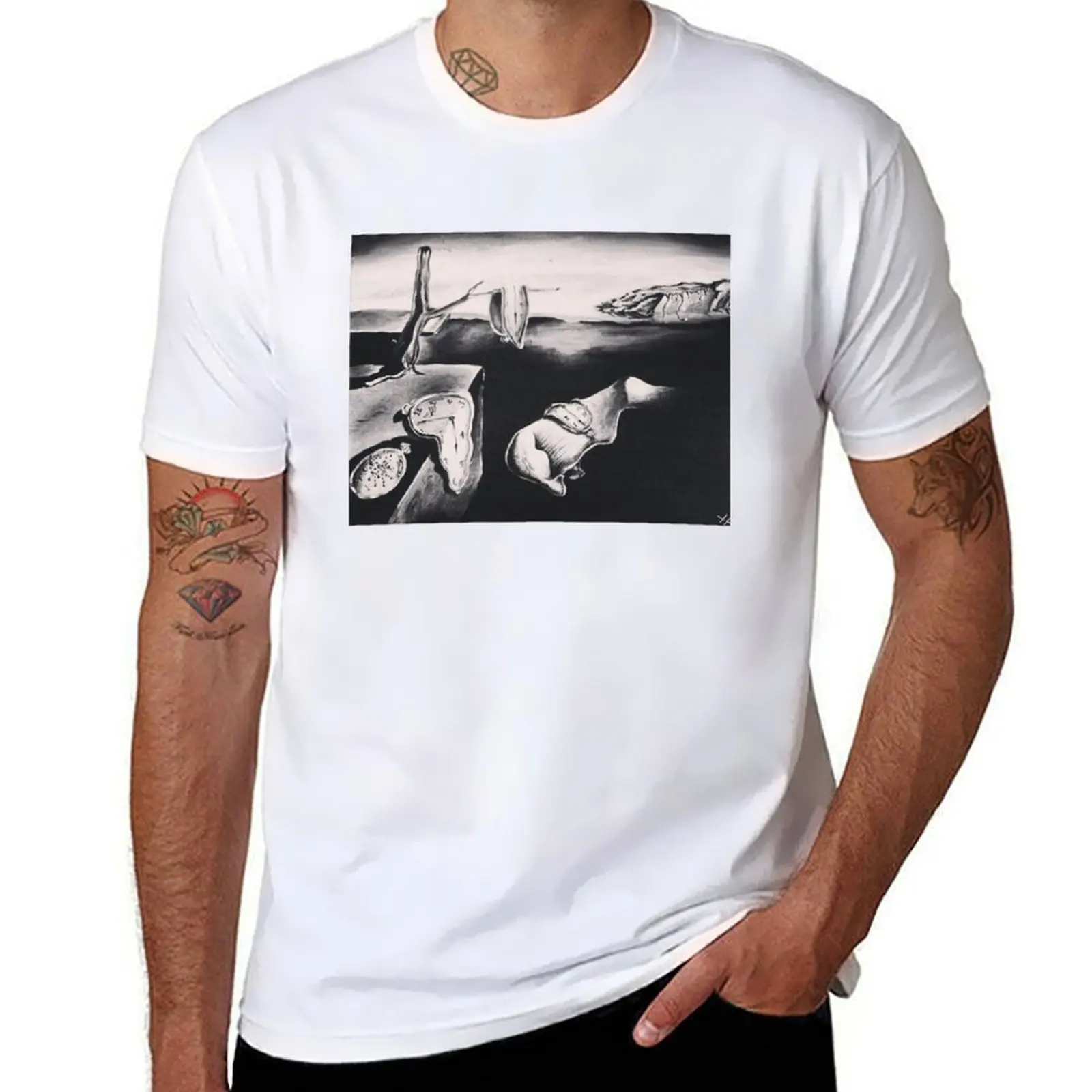 

salvador dalì's 'the persistence of memory' in greyscale T-Shirt man t shirt designer man t shirt cotton T-shirt