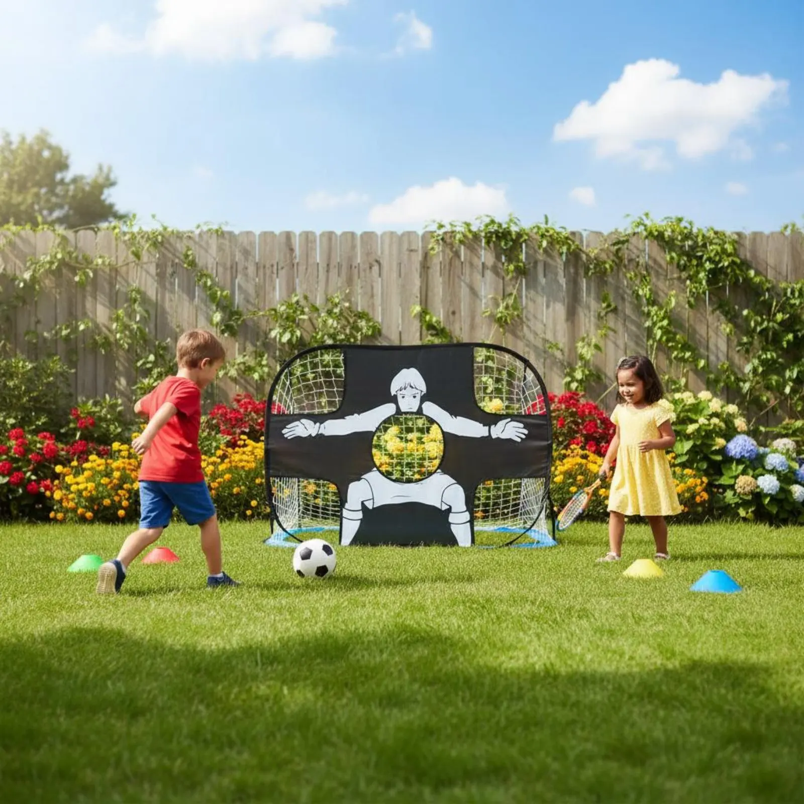 

2 in 1 Ball Target Frame Multi Functional Kids Soccer Goal Set Folding Soccer Goal Easy Assembly Lightweight for Playground