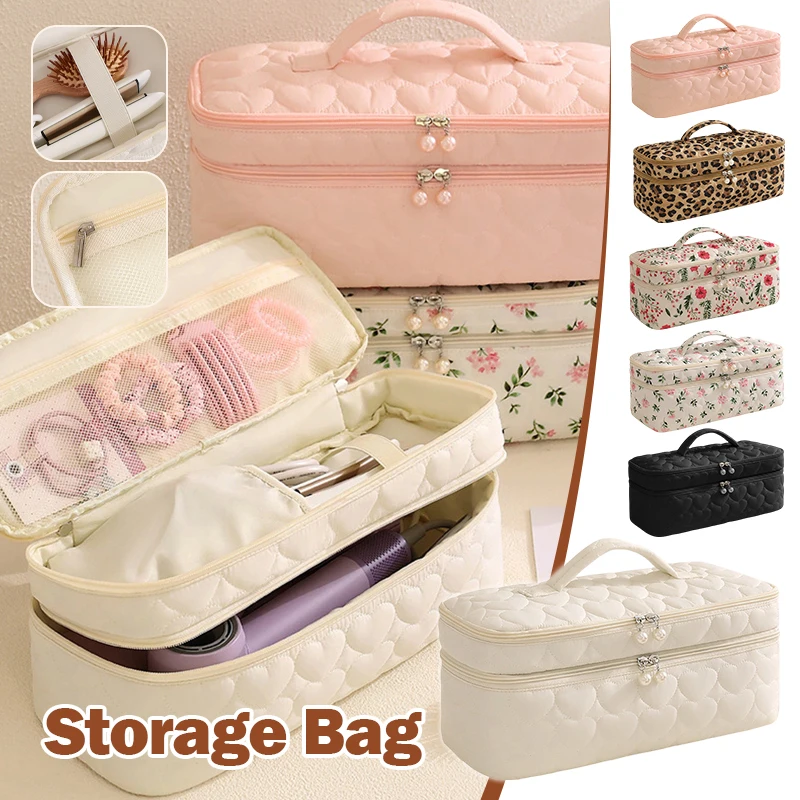 

Hair Dryer Storage Bag Double Layer Large Capacity Dustproof Travel Case Iron Makeup Organizer with Handle Portable Toiletry Bag