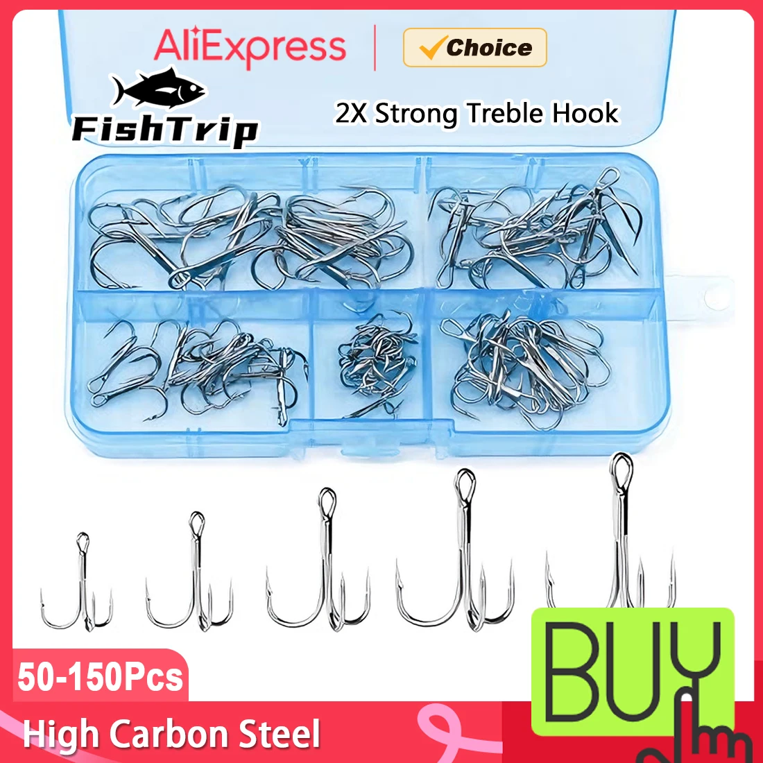 FishTrip 50-150 قطعة 2X مجموعة خطافات ثلاثية قوية الصيد هوك إغراء حامل عالية الكربون إبرة حادة المياه المالحة الثلاثي هوك باس #1