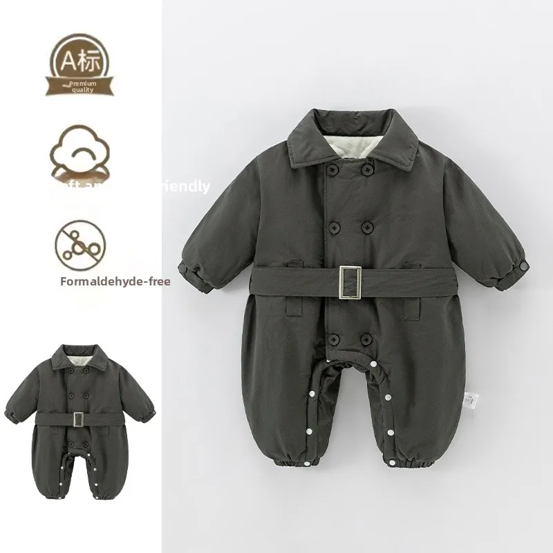 

Thickened Cotton Romper Suit for Baby Girls Winter Outfit Warm Flannel Lined Newborn Clothesuit for Outdoor Use