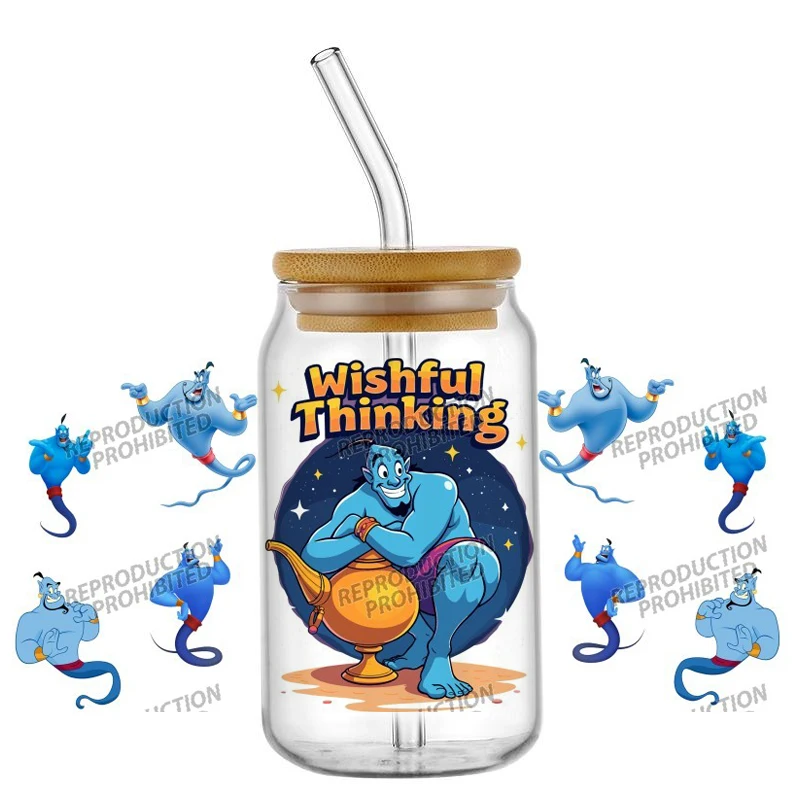 شعبية ديزني الأميرة 16oz Libbey UV DTF كأس التفاف نقل تسمية مخصصة شعار DIY ذاتية اللصق القدح ملصق لاصق لامع ورائع الديكور #1