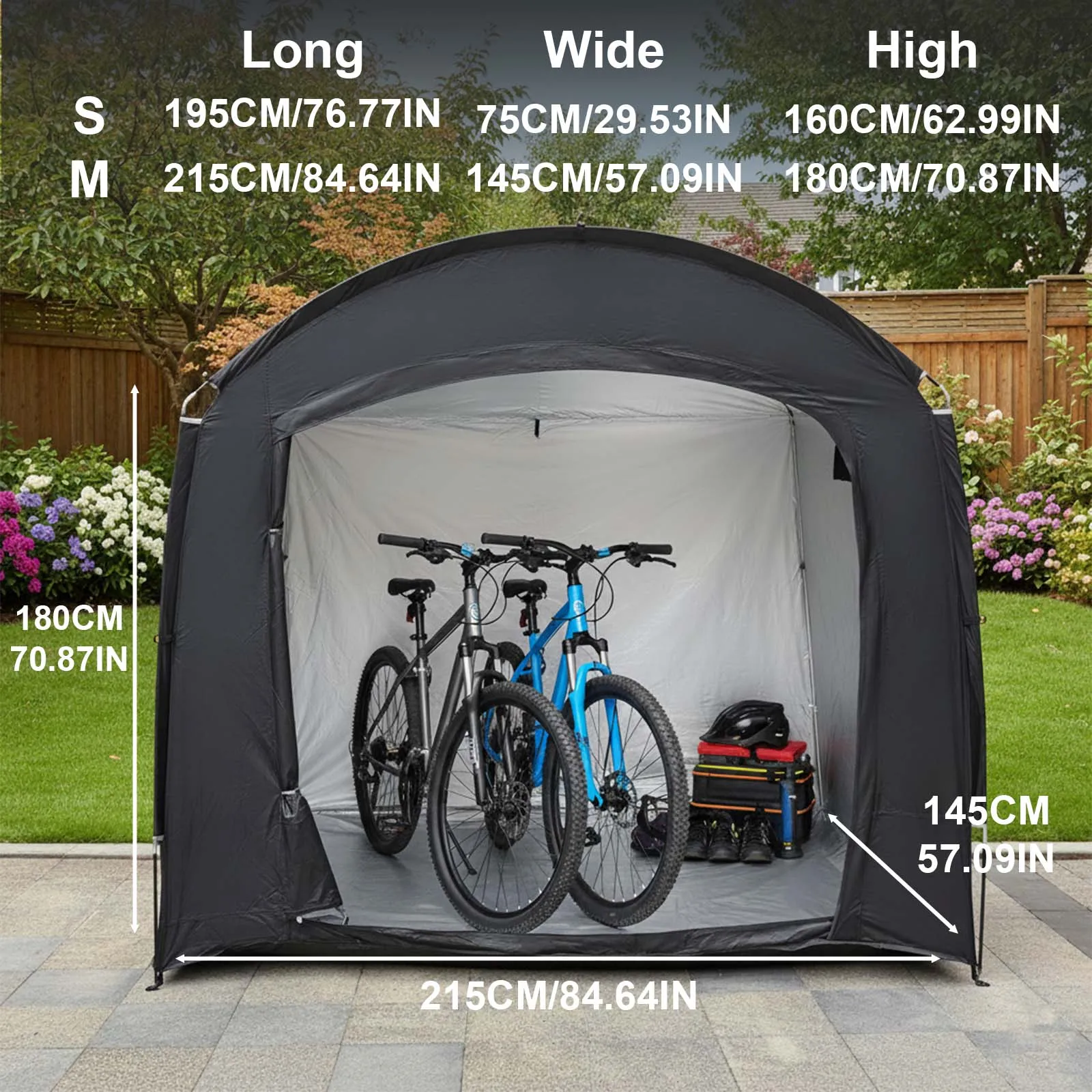 1 Pack Spacious Zipper Bike Storage Shed, Inner Lining Shelter for Bike Collectors, Yard Patio Bicycle Storage Tent Cover