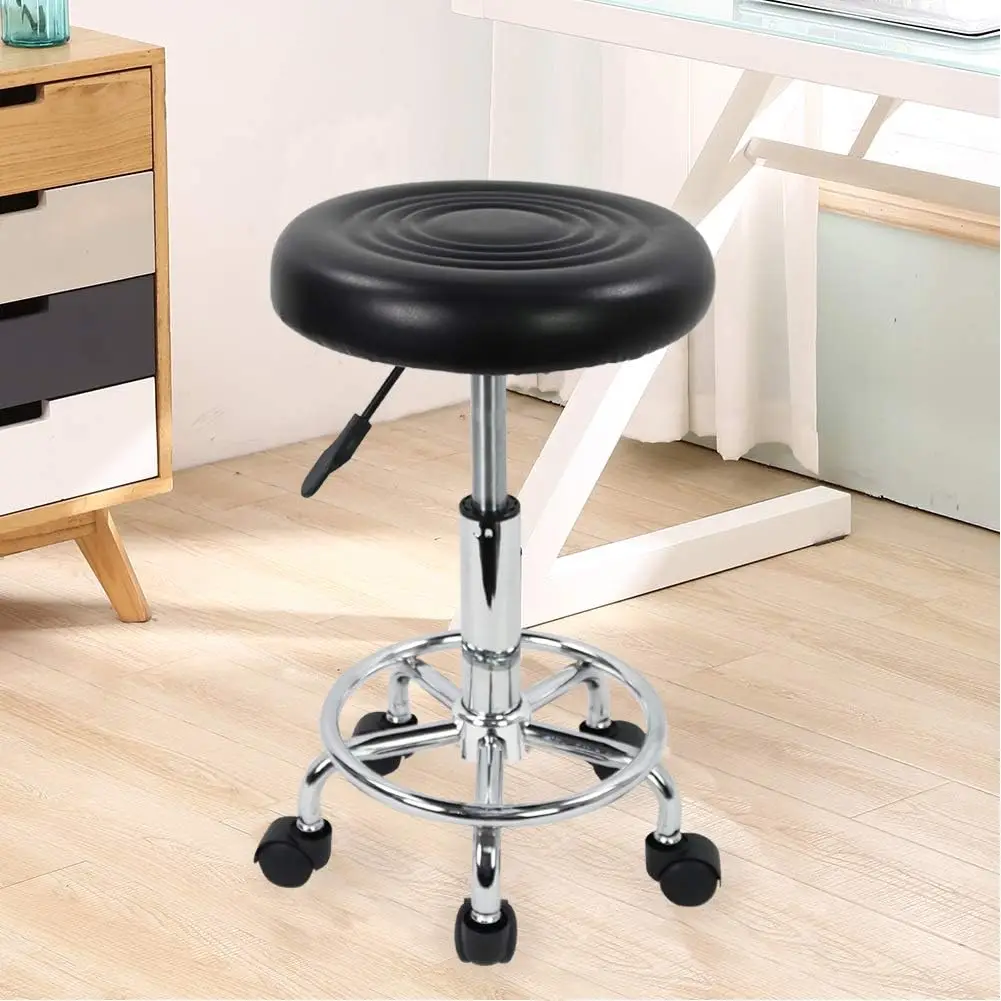 PU Leather Modern Round Rolling Stool with Footrest Height