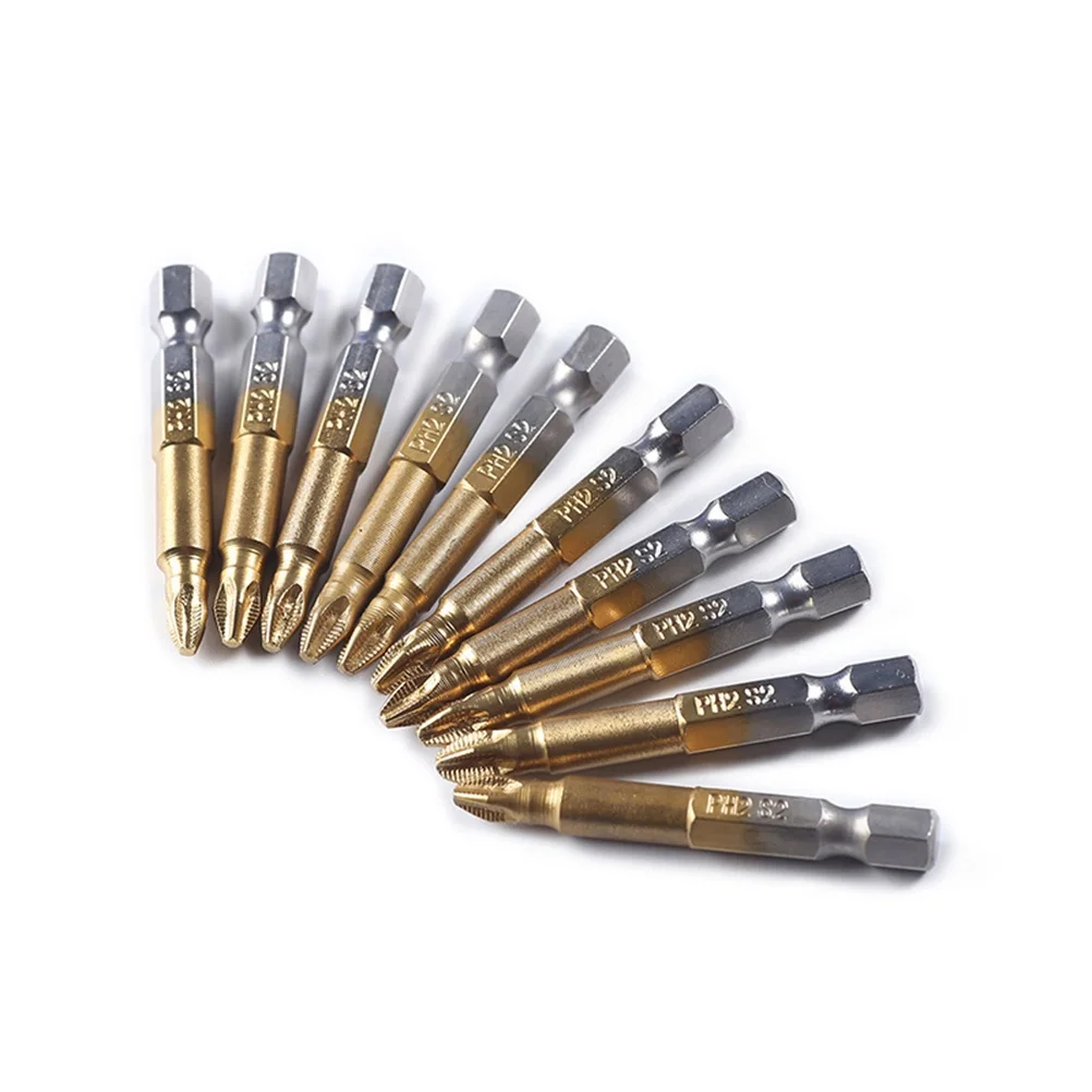 

10Pcs Titanium Coated Screwdriver Bits Anti-Slip Precision Alloy Steel Durable for Electronics Electrician Mechanic Use