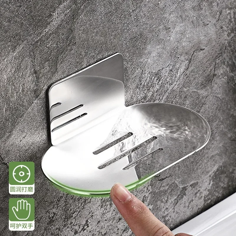 No Drilling Soap Dish Holder Wall Mounted Stainless steel Storage Rack Toilet Soap Sponge Shelf Kitchen Bathroom Home Hardware