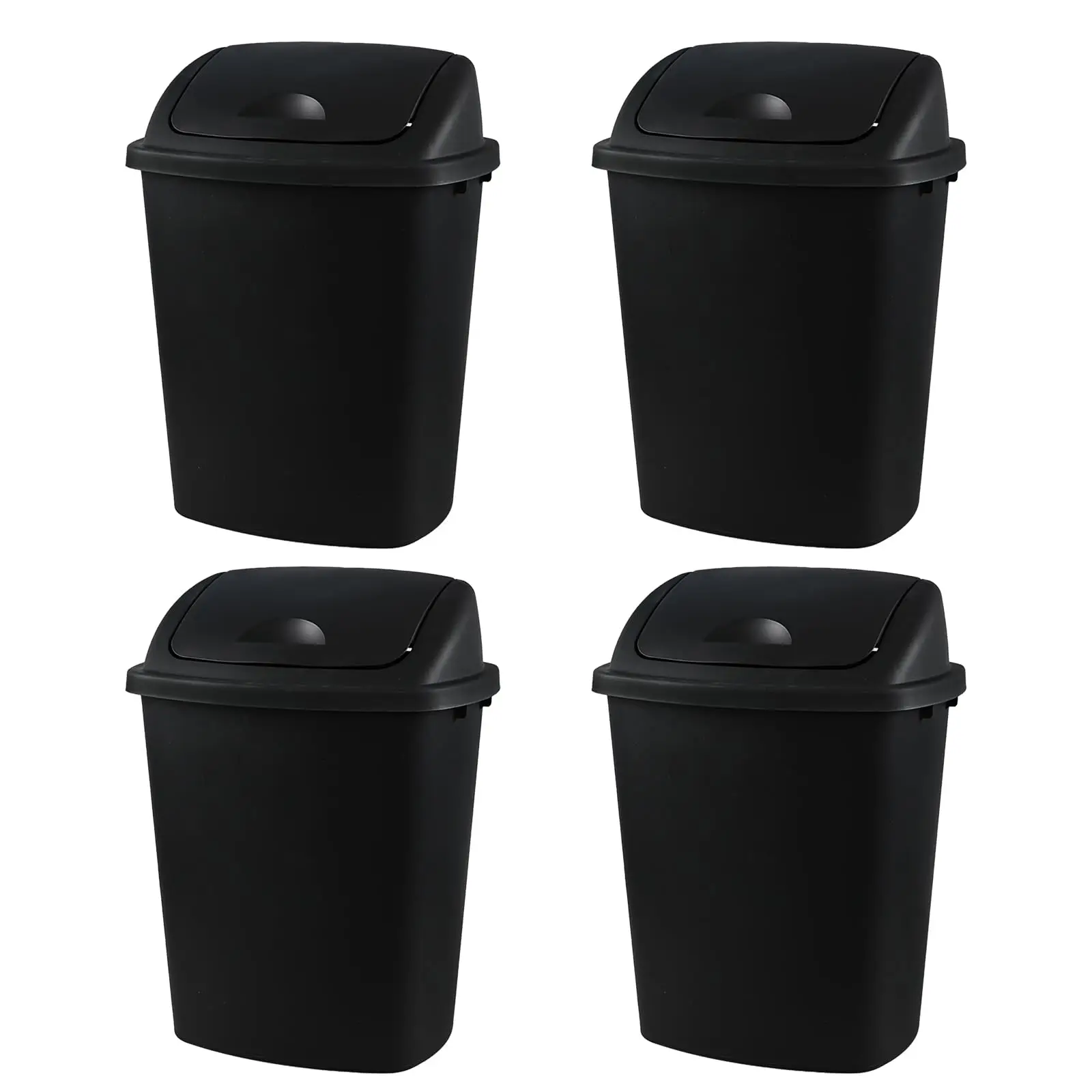 10 Gallon Plastic Garbage Can with Swing Top Lid, 4 Packs, Black