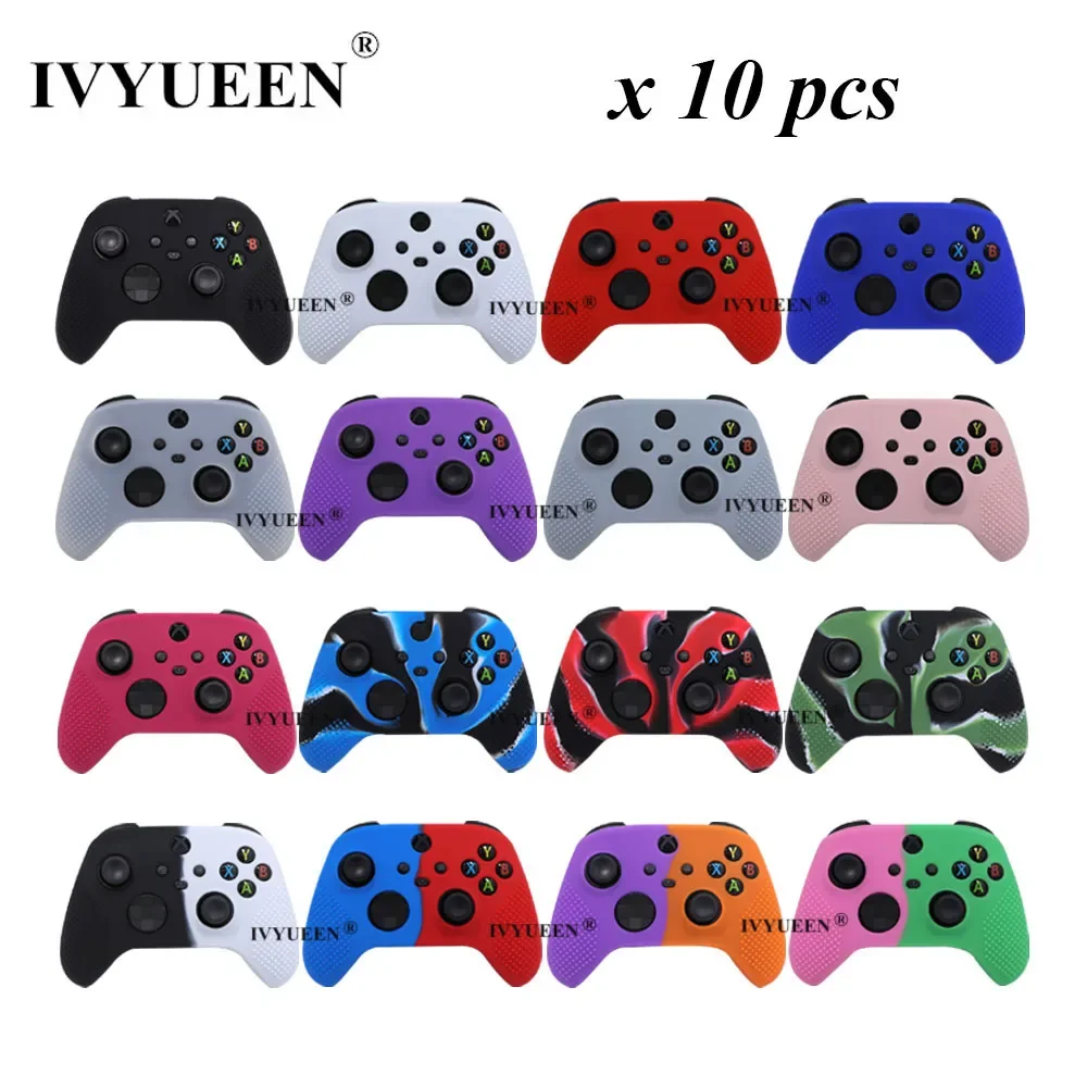 Ivyueen 10 pçs caso de silicone para xbox série x s controlador capa protetora de gel de pele com polegar analógico aderência vara tampa atacado