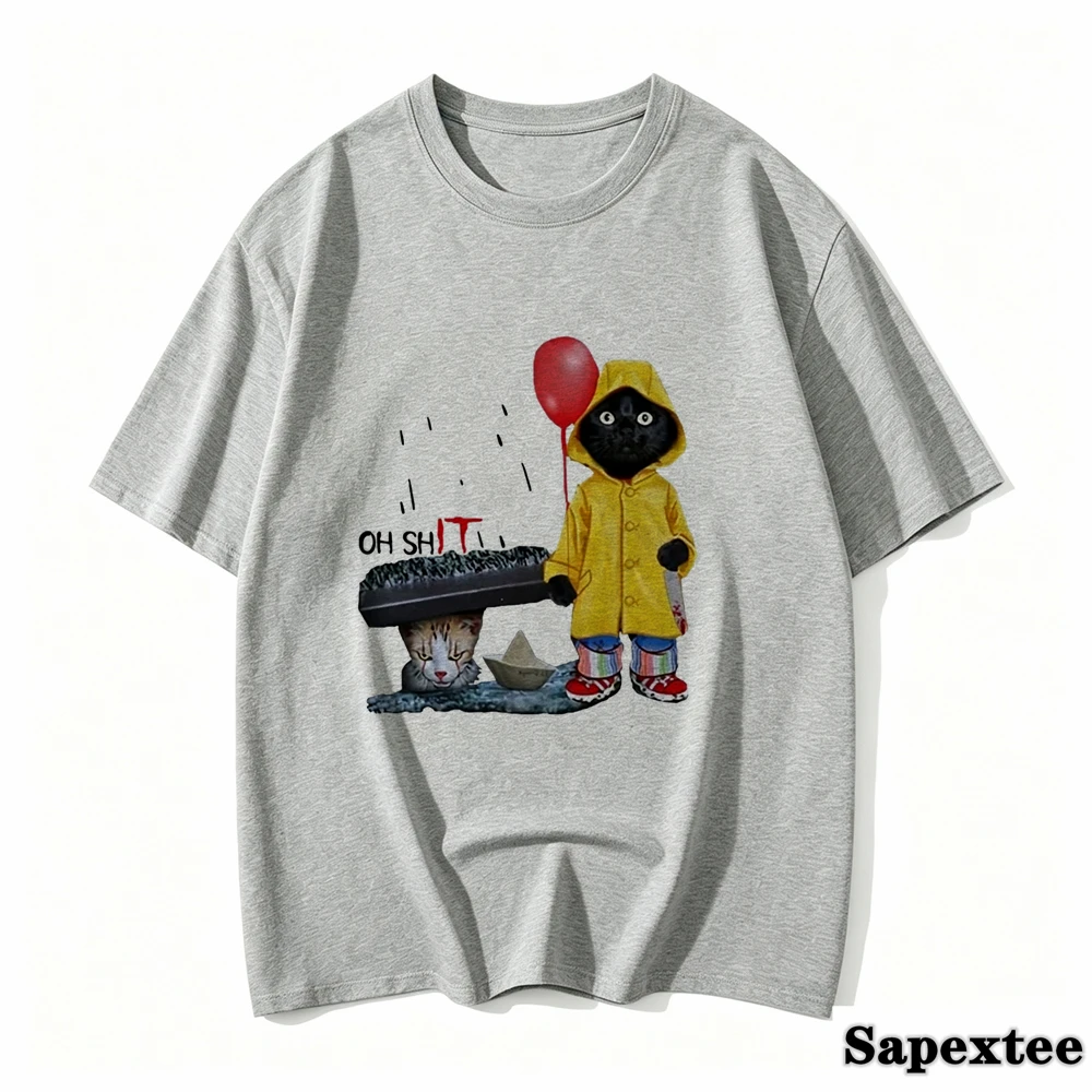Funny Black Cat Print T-shirt for Women, Casual White Top, Harajuku Tees, Female 90s Clothes