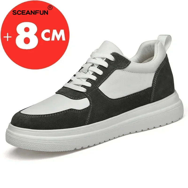 Men Sneakers Elevator Shoes Heightening Height Increase Insole 7-8CM High Heels Shoes Genuine Leather Sport Comfortable