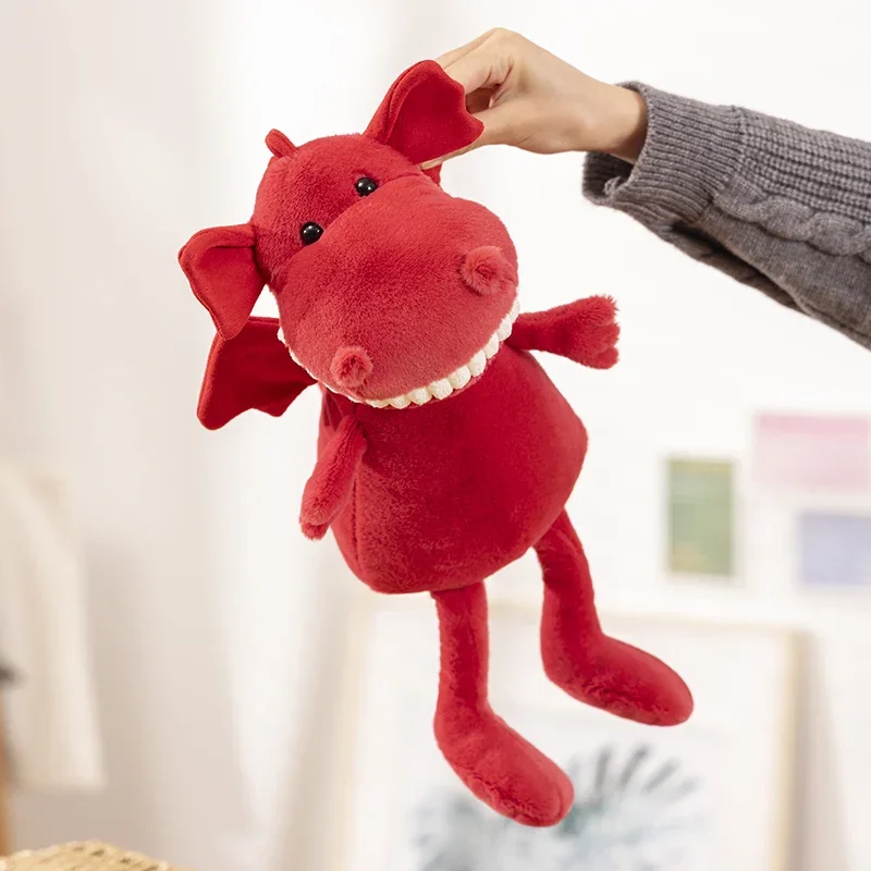 مضحك التنين كبير الأبيض الأسنان الحمراء ديناصور دمية ألعاب من نسيج مخملي محشوة الكذب رائعة الأرجواني الأخضر الإبداعية هدية عيد ميلاد للأطفال