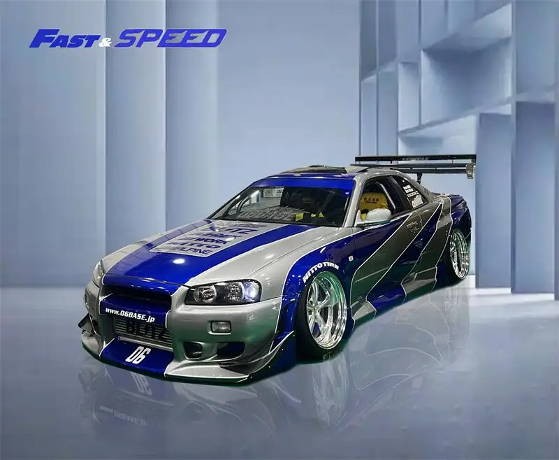 

Fast Speed FS 1:64 R34 FNF Silver Blue Strips Diecast Model Car