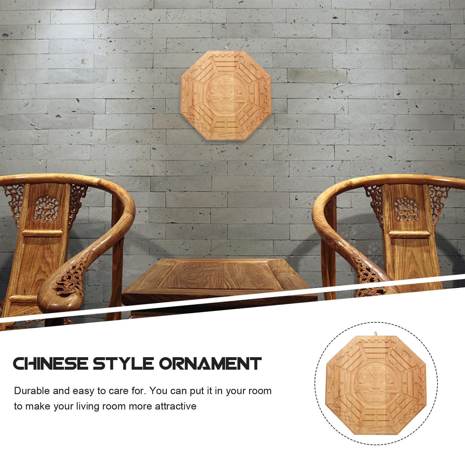 

1Pcs Tai Bagua Mirror Wooden Feng Shui Pendant Creative Evil Spirit Exorcism Home Wall Ornament Blessing Decor