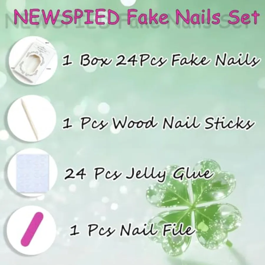 24Pcs Almond Press on Nails Short St Patricks Day Fake Nails with 3D Heart Bow Star Designs Glitter Green Shamrock False Nail W view 6