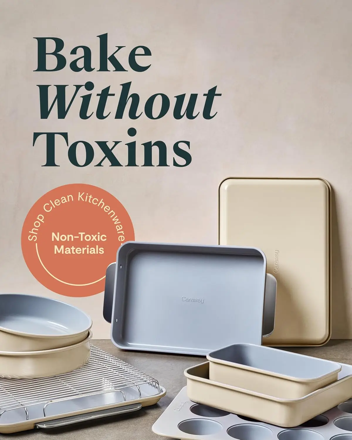 Nonstick Ceramic Bakeware Set (11 Pieces) - Baking Sheets,, & Storage - Aluminized Steel Body - Non Toxic, PTFE & PFOA Free