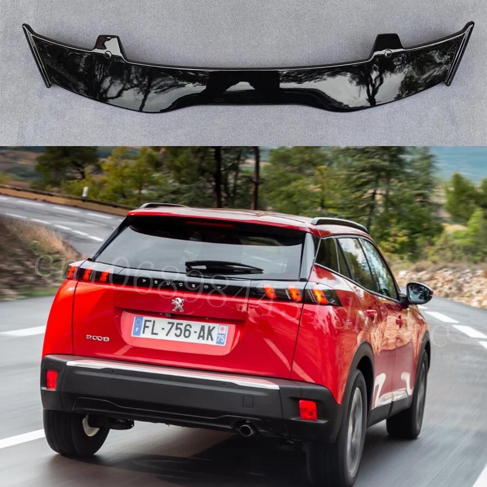 High Quality ABS Plastic For Peugeot 2008 2019-2023 Spoiler Carbon Fiber Look Hatchback Roof Rear Wing Body Kit Accessories