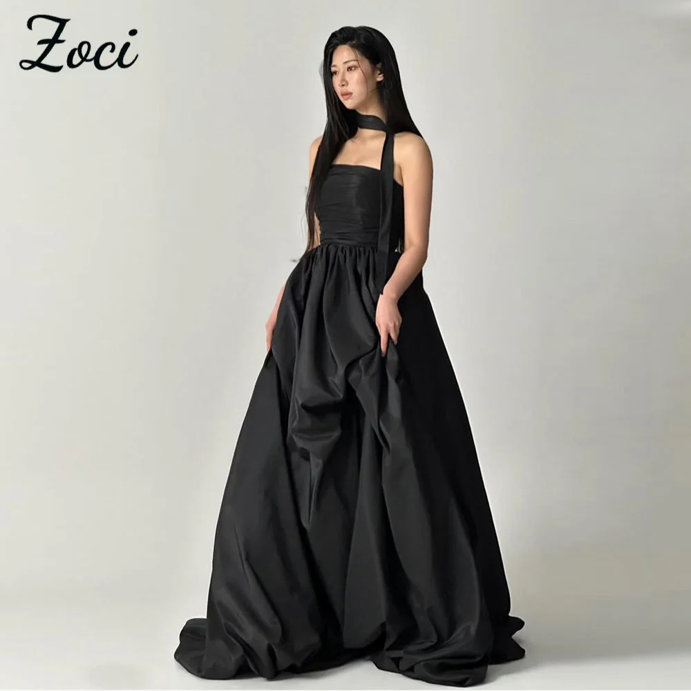 Zoci Modern Strapless Korea Wedding Dresses Black A Line Photos Shoot Dress Customized Taffeta Floor Wedding Reception Dress