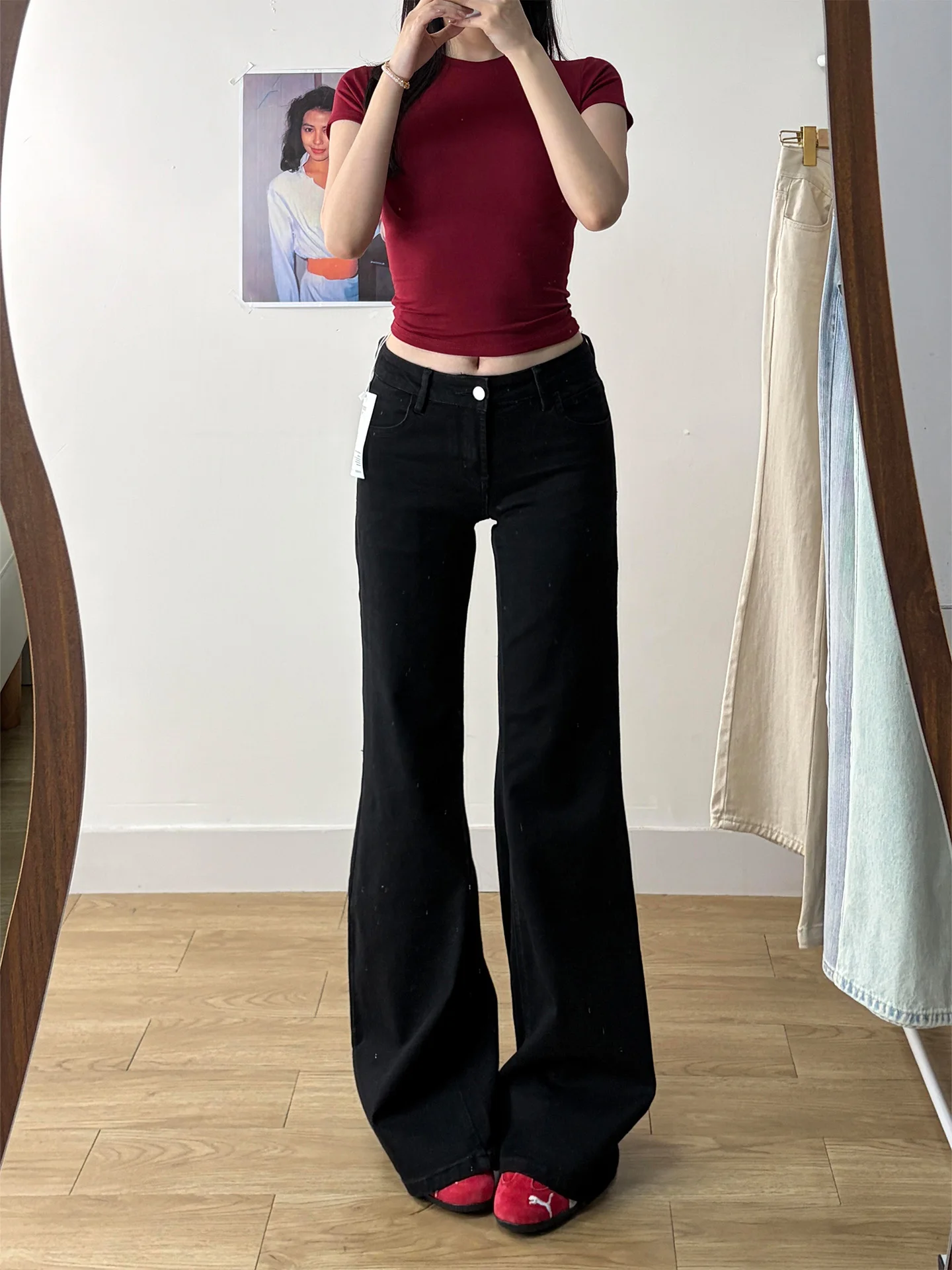 

Summer 2026 Women's Slimming Wide Leg Jeans American BF Lazy Style Retro Washed Denim Pants Casual Loose Fit Daily Wear