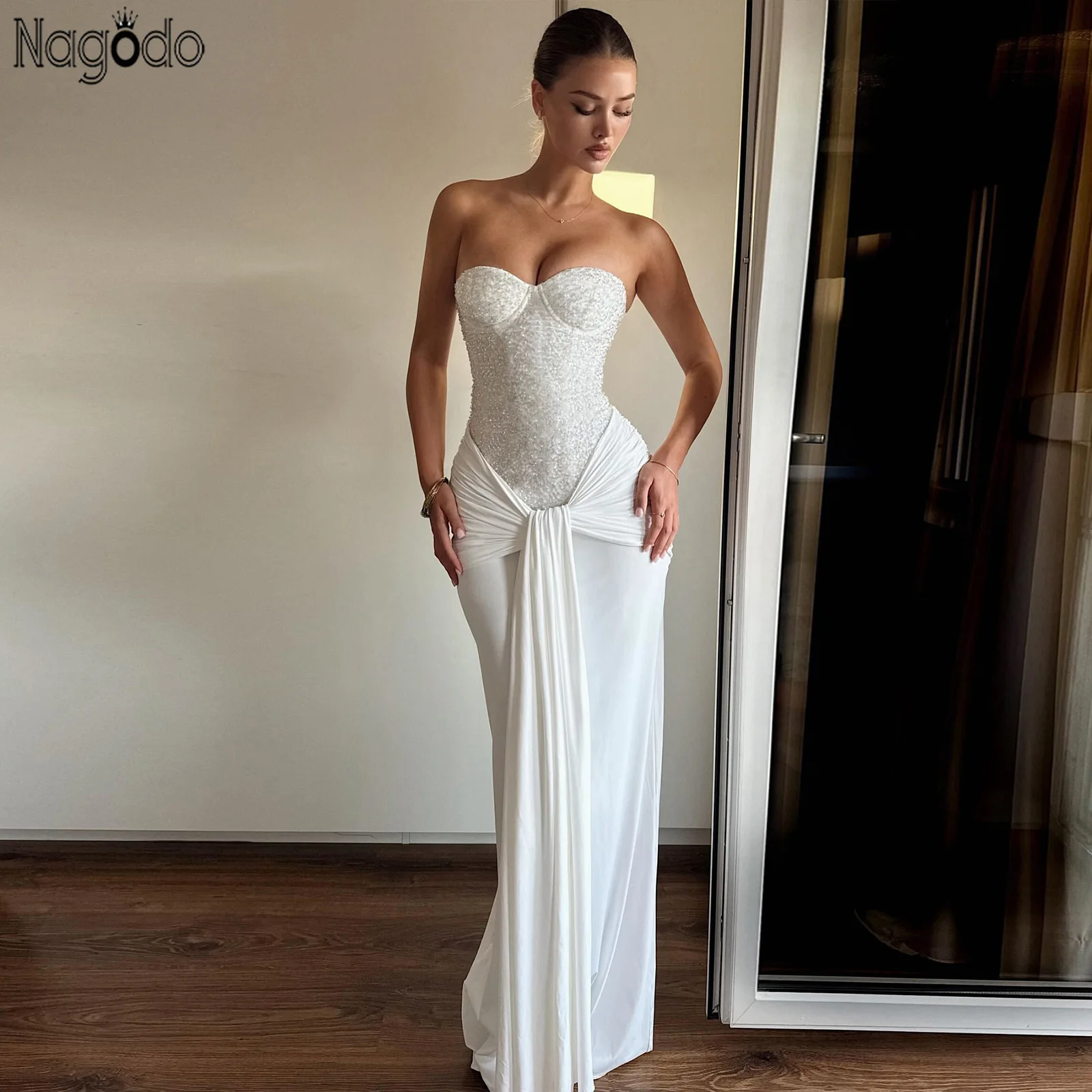 

Nagodo Summer Long Sexy Dresses Backless Off Shoulder Sequin Party Dress Slim High Waist White Wine Red Club Bandage Dresses