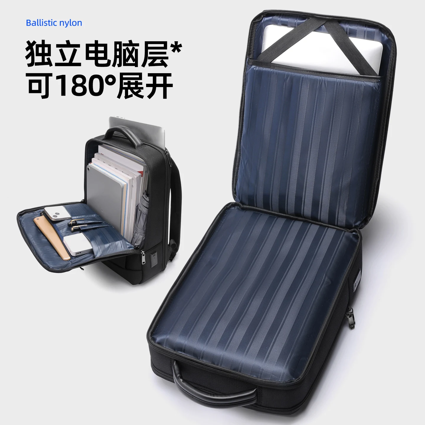 2026 new high-quality 180 degree open and close men's backpack with USB design, computer bag, schoolbag luggage bag view 5