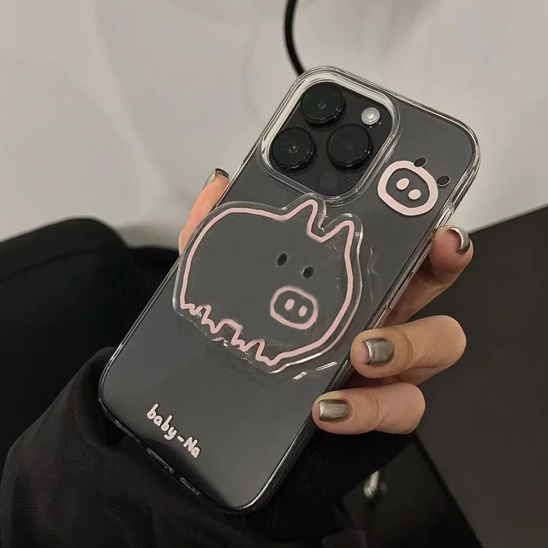 Coreano bonito dos desenhos animados linear pigle grip tok griptok suporte do telefone suporte para iphone 15 samsung universal acessórios titular