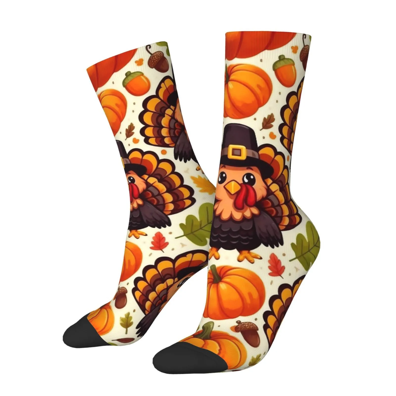 Thanksgiving Turkey Pumpkin Pattern Mid-Calf Socks Unisex Comfortable Breathable Casual Outdoor Socks