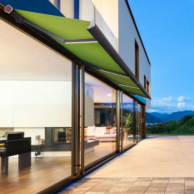 Factory 2025 New Product 4*2m Retractable Awning Remote Control LED Light Aluminum Frame Polyester for Outdoor Garden Patio Use