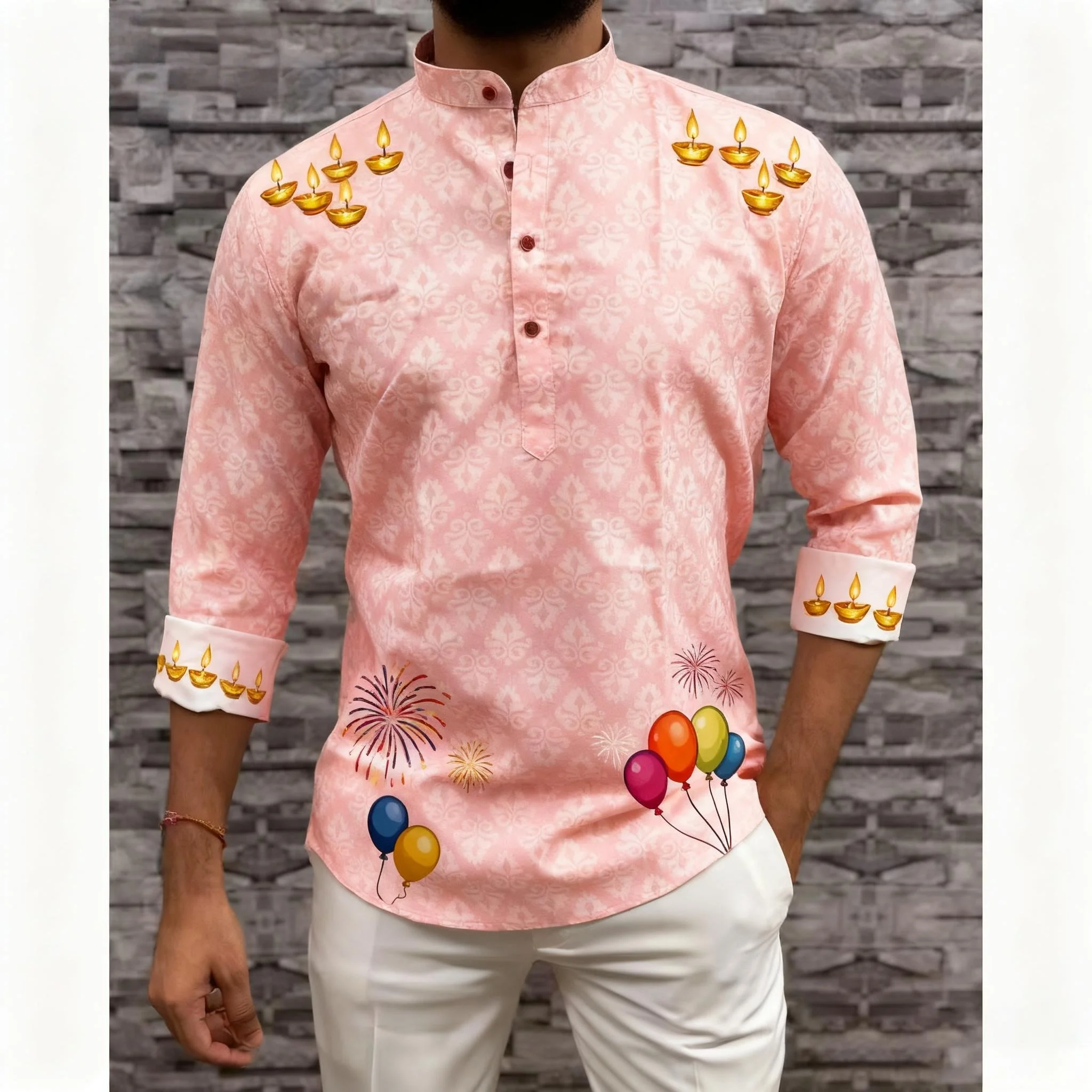 ملابس رجالية مسلمة طباعة عرقية ملابس زفاف على الطراز الوطني قمصان كلاسيكية بأكمام طويلة تقليدية Vetements Homme Musulman #1