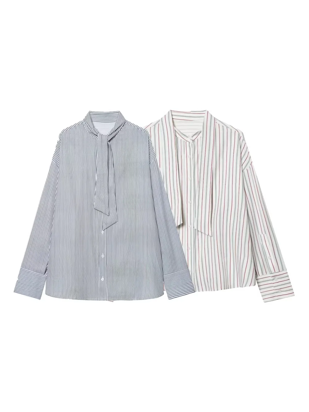 Withered Women's Spring New Product  Simple High Collar Long Sleeve Pendant Striped Scarf Shirt