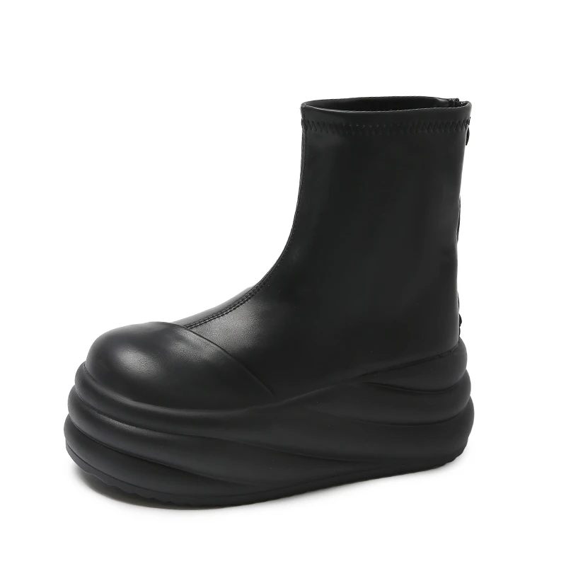 

2026 Quality Leather Platform Ankle Chelsea Boots for Women Round Wedges Square Heel Short Boots Ladies Casual Shoes New Botas