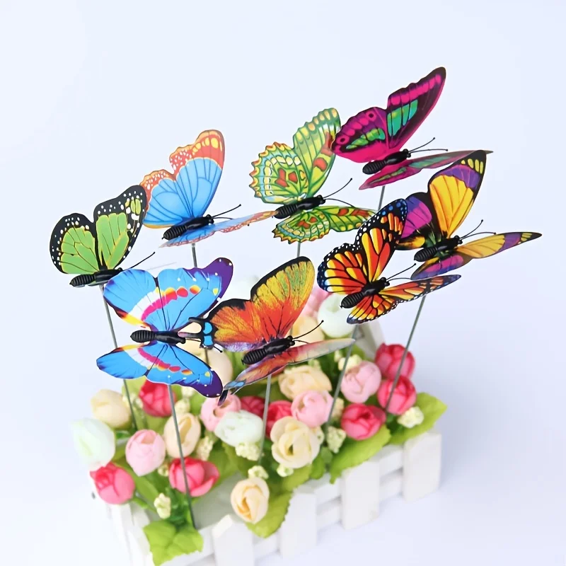 10pcs Colorful Butterfly Stakes, 3D Artificial Butterfly Decor, Garden & Patio Decor, Random Pattern
