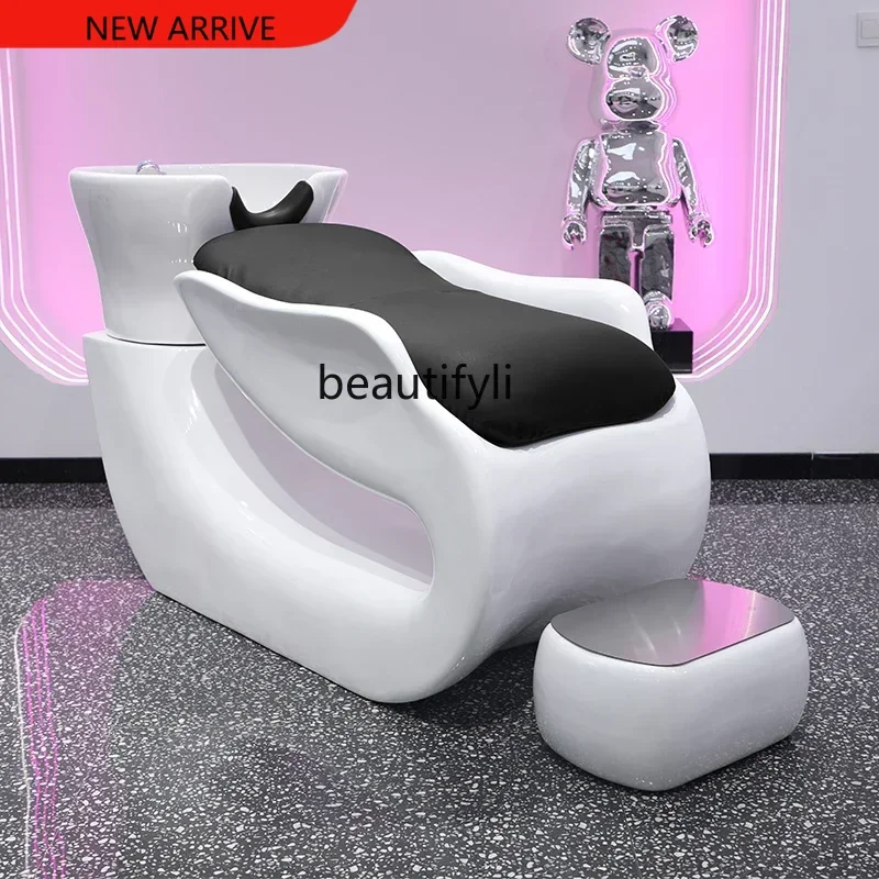 

X Barber Shop Shampoo Chair for Hair Salon High-End Salon Hair Flushing Bed Simple Half Lying Ceramic Basin