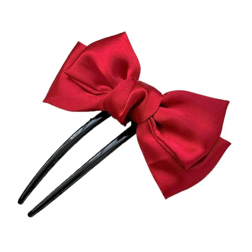 Cute Cloth Bow Hair Stick Plastic Headdress U-shaped Hairpin Hair Accessories Chinese Style Pan Hair Fork Hanfu