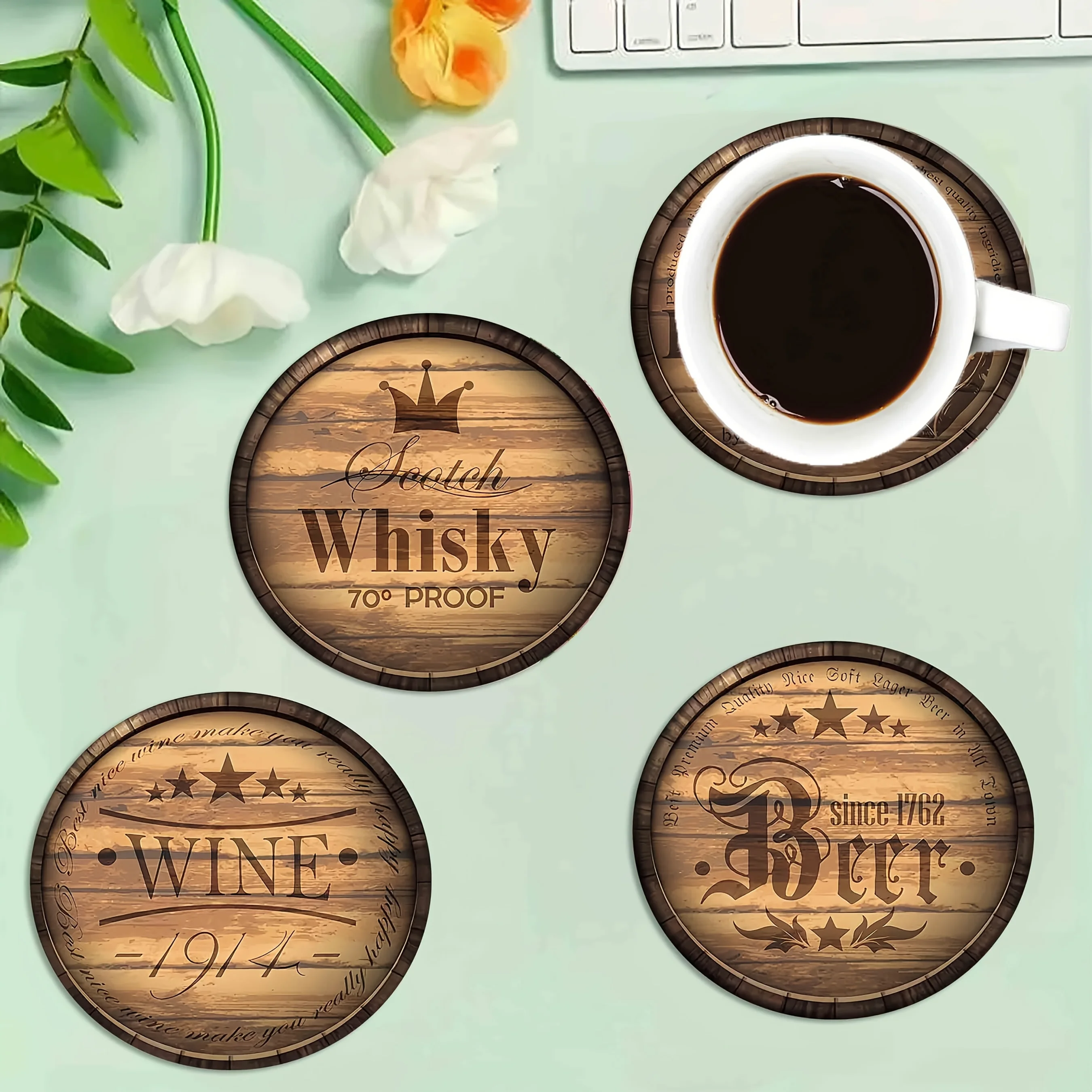 Retro Minimalist 2D Wooden Coaster Lightweight Heat Resistant Table Protection Restaurants Cafes Tea Houses Offices Decor Gift