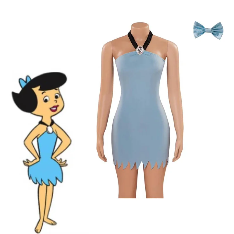 Anime Betty Rubble Cosplay Costume  Blue Sexy Tight Dress for Women Halloween Party Outfit