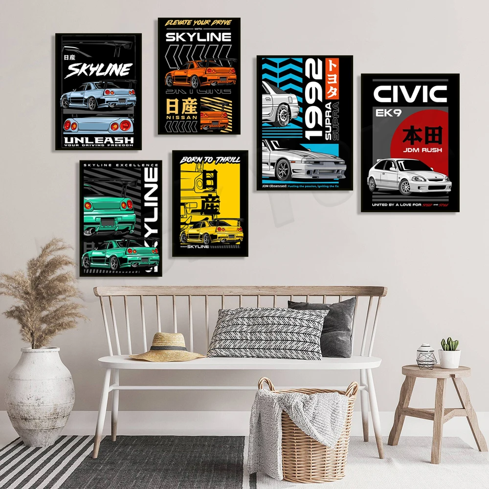 Retro Japanese JDM Sports Car Legend, Skyline Sports Car, Nissan Poster Canvas Painting Wall Art Picture Home Room Decor