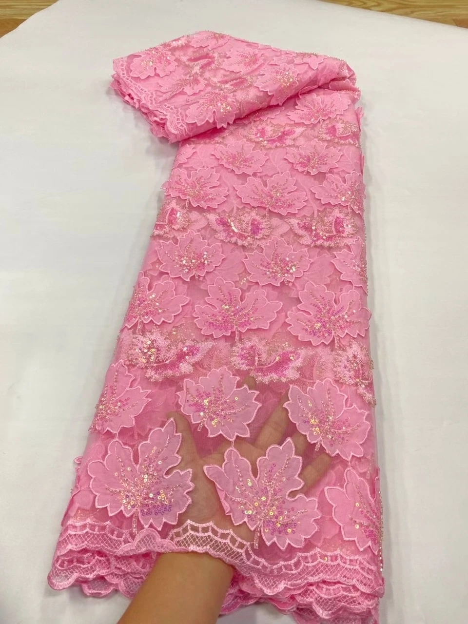 

2025 High Quality African Nigerian Lace Fabric Embroidery Tulle Pure Wedding Party Dress Guipure Sequins For Net Cloth 5 yards