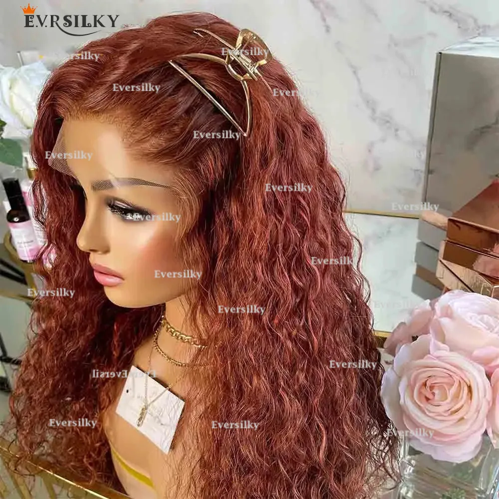 Women's Red Brown Wig Jerry Curl Comfortable glueless women's wig 100% human hair easy to wear for beginners HD full lace wig