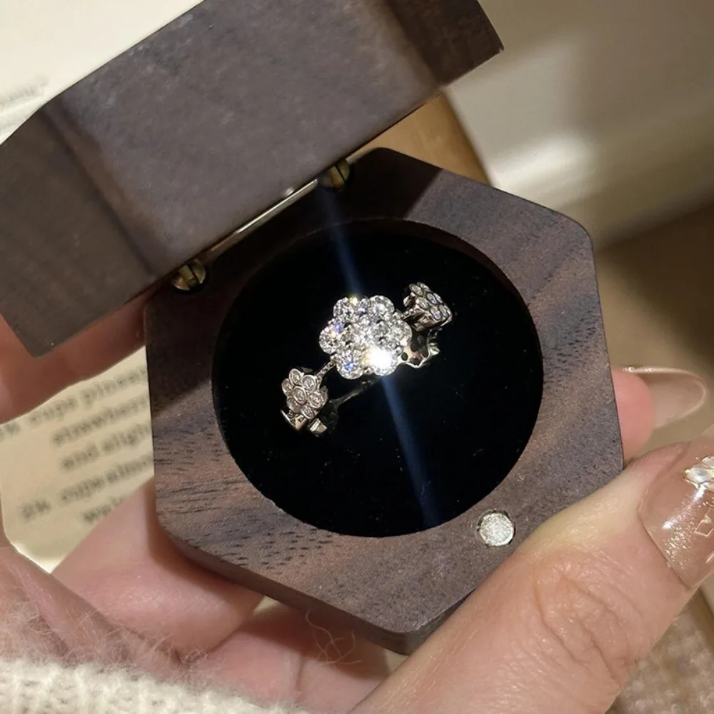 Exquisite Sweet 925 Sterling Silver Shiny Zircon Flowers Adjustable Opening Rings for Women Romantic Girlfriend Gifts Jewelry
