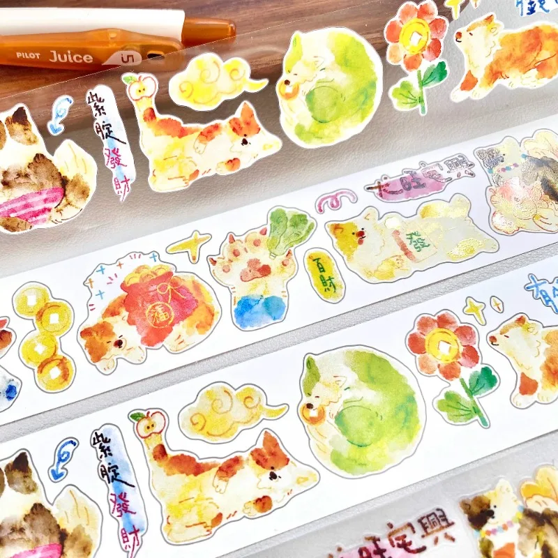 Normi Studio Lovely Dogs And Travel Girl Die Cut PET Washi Tape Craft Supplies DIY Scrapbooking Card Making Decor Plan Sticker