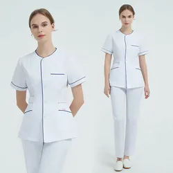 Uniforme de enfermera de manga corta, ropa de trabajo, médico, oral, dental, traje dividido, salón de belleza, médico, farmacia, clínica, blanco