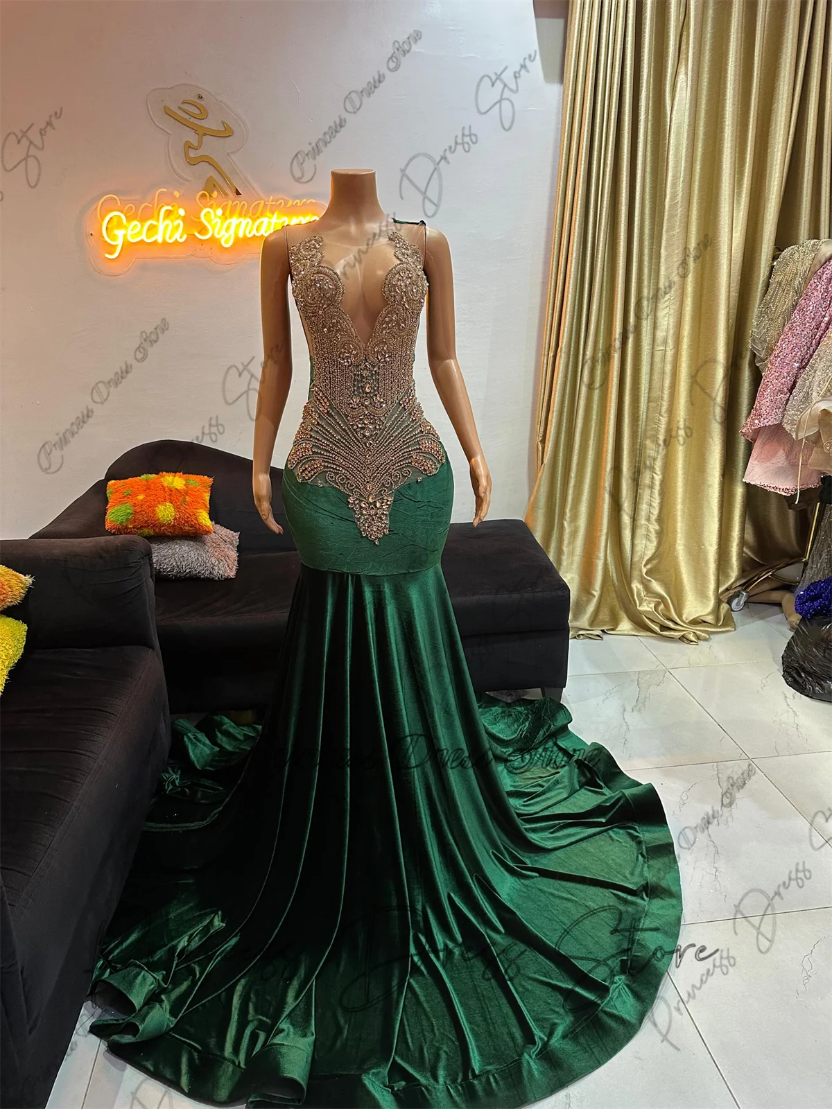 Robe de bal sirène élégante avec strass en cristal brillant, tenue de soirée de luxe pour anniversaire, personnalisée, 2025