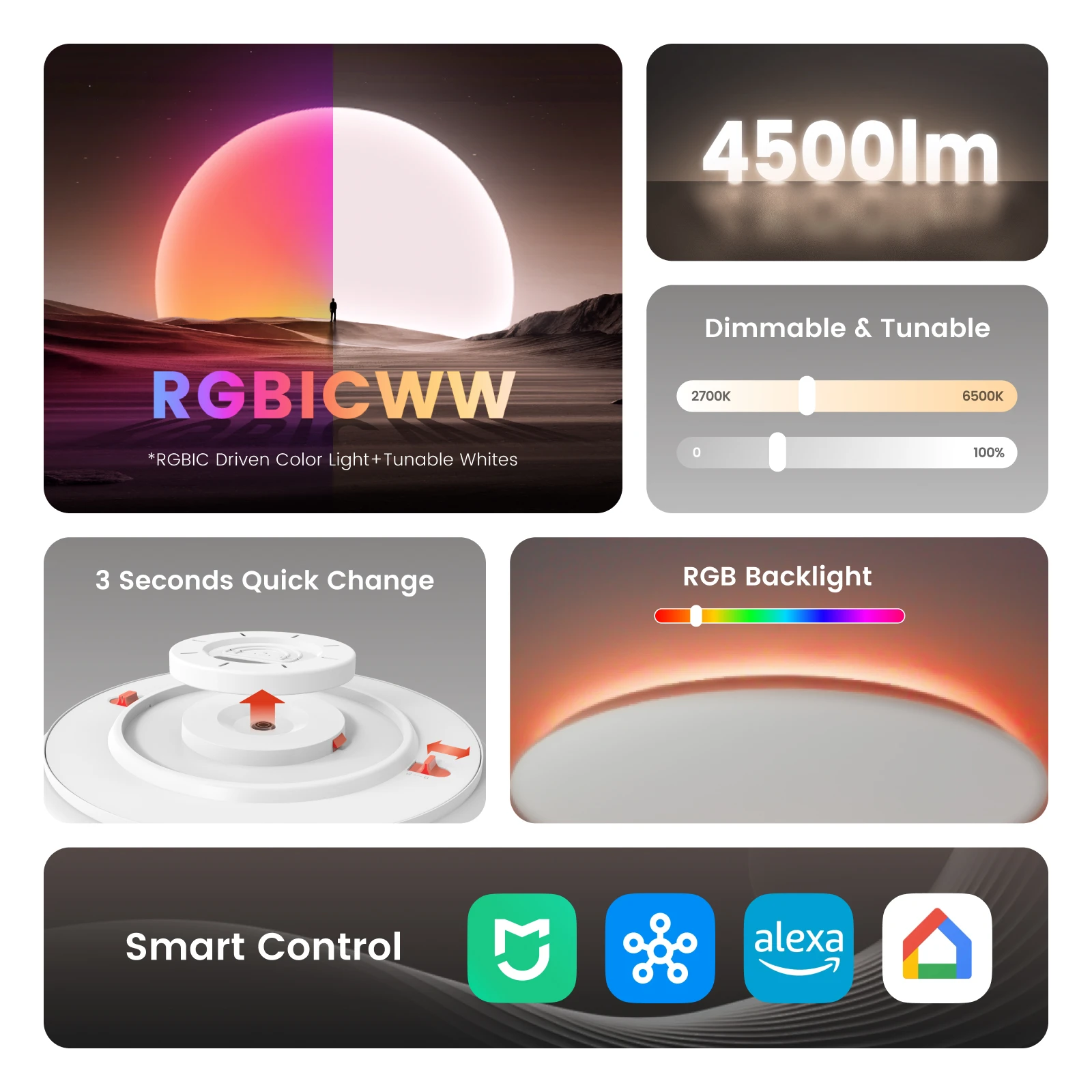 Yeelight Arwen Ceiling Light D500/D600 WiFi Connection RGB Colors Dimmable & Tunable Voice Assistant For Mi Home Ok Google Alexa