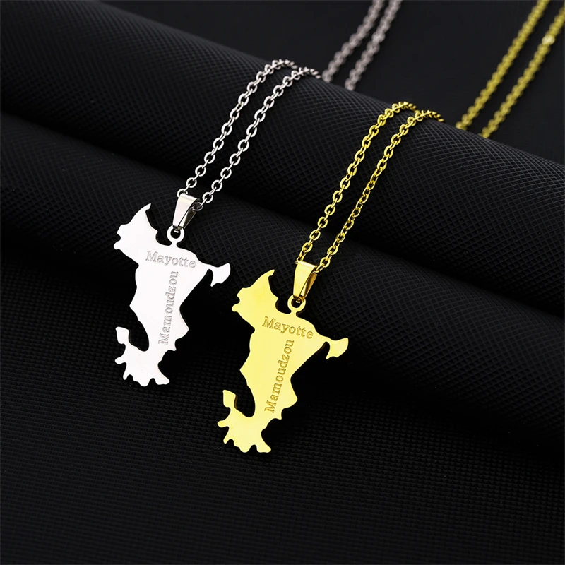 New France Mayotte Map Pendant Necklace For Women Men Stainless Steel Party Birthday Charm Mayotte Islanders Jewelry Gifts